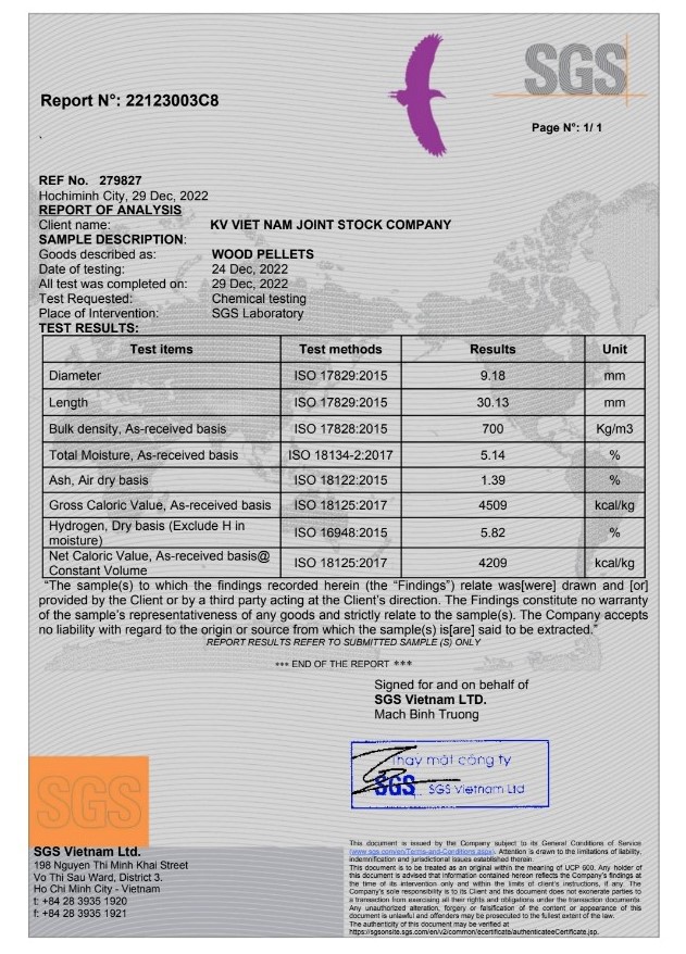 wood pellet SGS Report